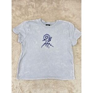EMPIRE Cherub Lyre Graphic Washed Blue T Shirt Womens Size Medium